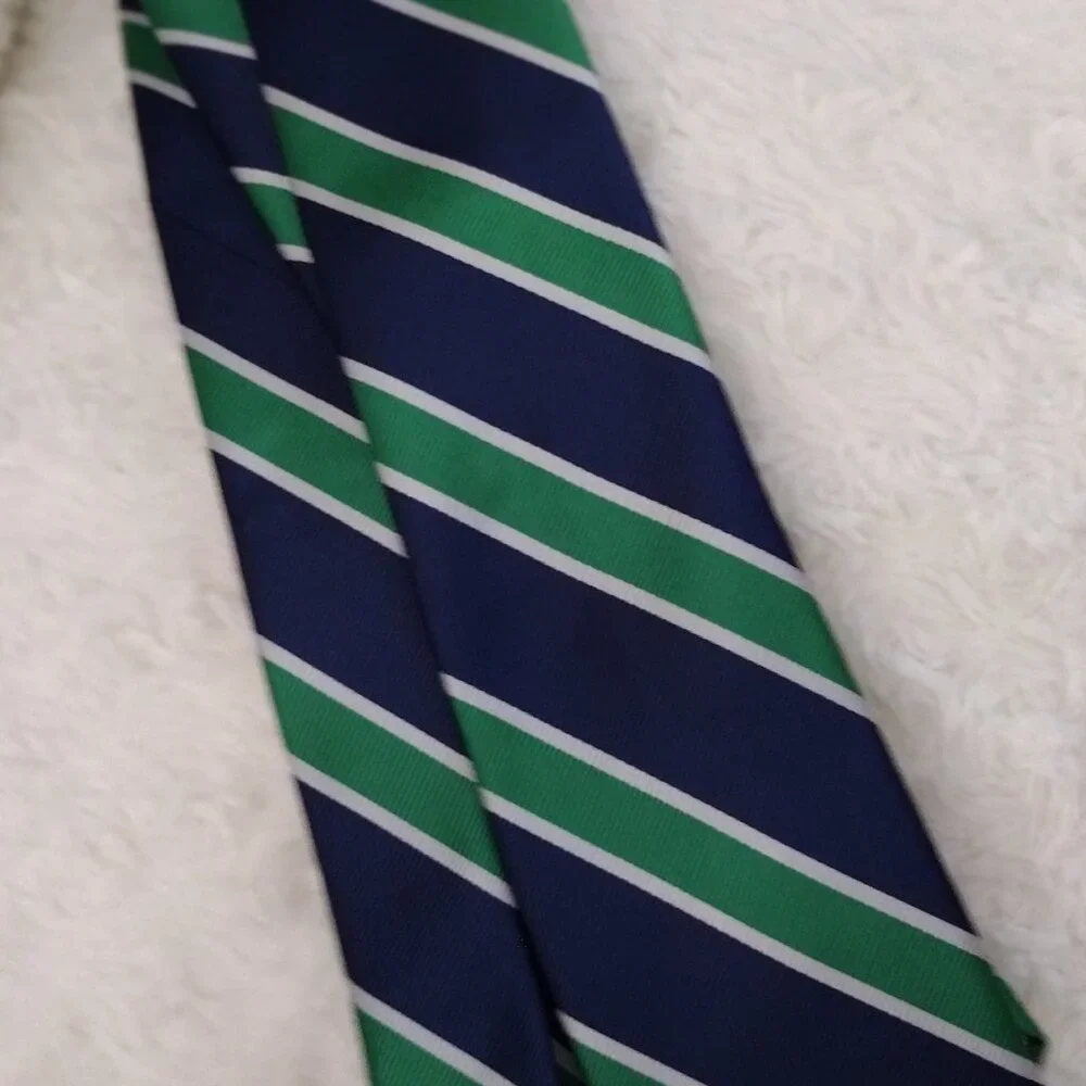 Knottery New York Navy Green Striped Tie Classic Diagonal Stripe Dress Necktie - Picture 7 of 9